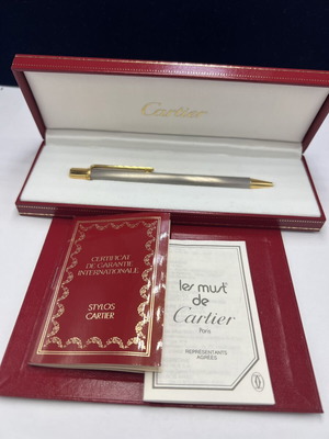 Cartier Santos pen brushed steel with gold trims new