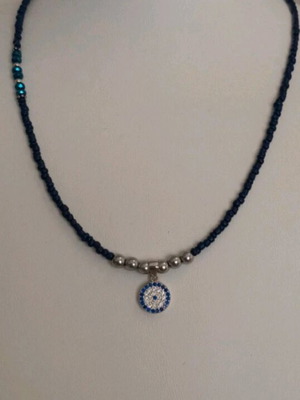 Necklace like new with hematite beads, silver925 pendant with zircon stones
