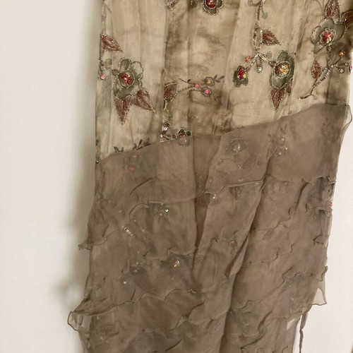 Evening dress like new, silk with embroidery and transparency, size M