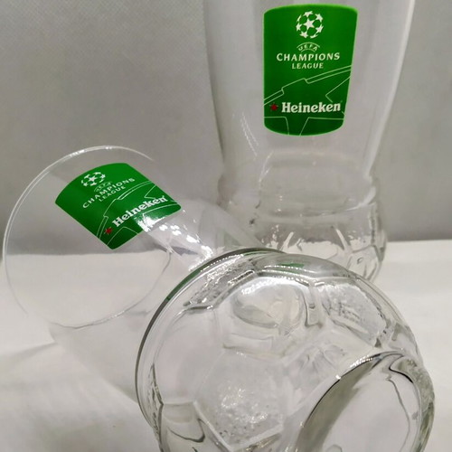 Heineken beer glasses collectible UEFA Champions League special edition, new, set of 2