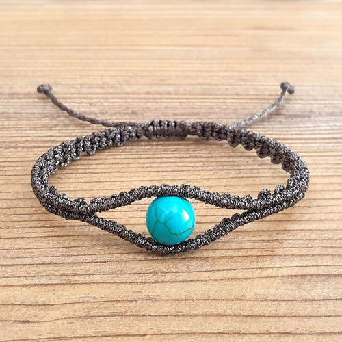 Women's eye outline bracelet metallic handmade with turquoise haolite new