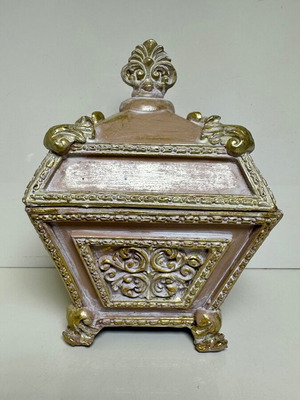 Vintage ornate storage box jewelry box used, baroque style, synthetic resin