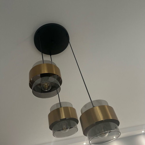 Nova Luce ceiling light set like new with smoked glass and gold