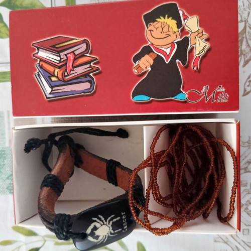 Cancer zodiac jewelry set new, leather bracelet and necklace in gift box