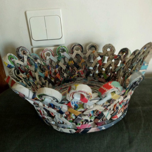 Handmade basket from recycled paper new