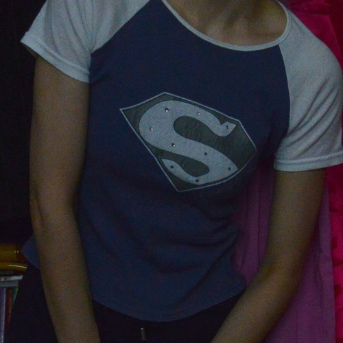 Vintage Y2K Supergirl Raglan Top used, blue and white graphic tee