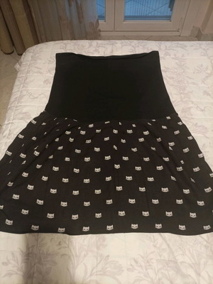 Strapless mini dress used, size L, black with white cat details
