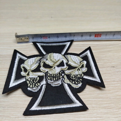 Iron Cross embroidered patch new with 3 skulls