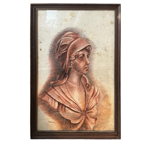 Pastel drawing on cardboard used, framed with glass 56x76cm