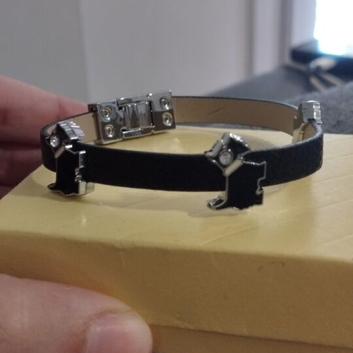 Leather black bracelet with Scottie dog charms and rhinestones, like new