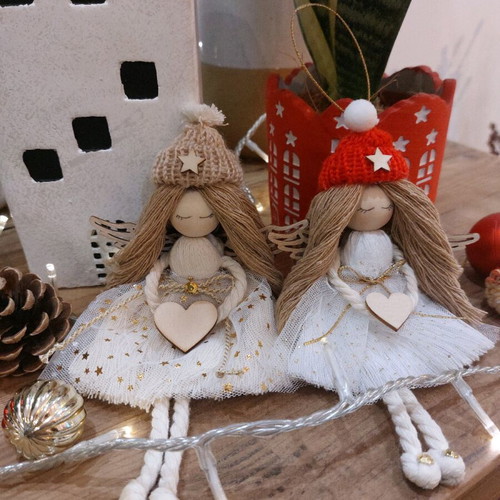 Set of two handmade macrame angels new