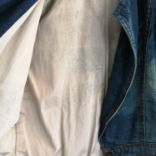 Mid-length denim jacket used, size L, blue