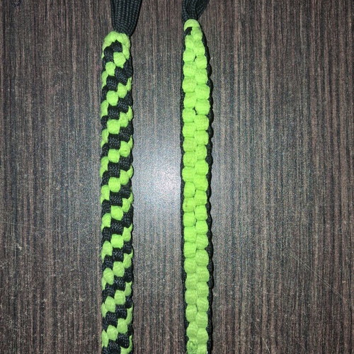 Handmade Scoubidou Keychain Pair Neon Green and Black