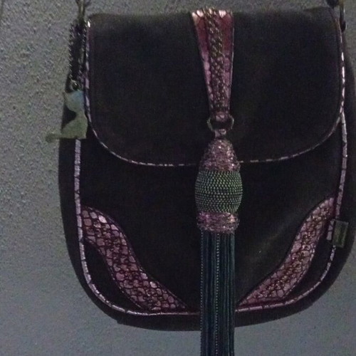 Lollipops Shoulder Bag Vintage New, Suede Brown Snakeskin Print