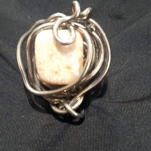 Gertrude ring silver plated with natural jasper stone, handmade, new