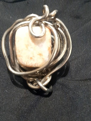 Gertrude ring silver plated with natural jasper stone, handmade, new