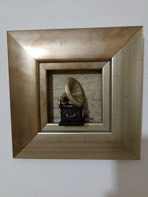 Wooden frame with gramophone new, handmade
