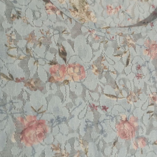 Vintage top with transparency and roses, like new, M-L, turquoise