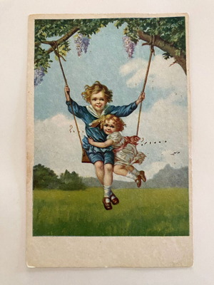 Vintage ιταλική καρτ ποστάλ 1938 «Παιδιά στην κούνια»
