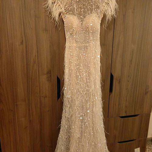 Wedding Dress Like New by Stylianos, Beige Silver, Size S