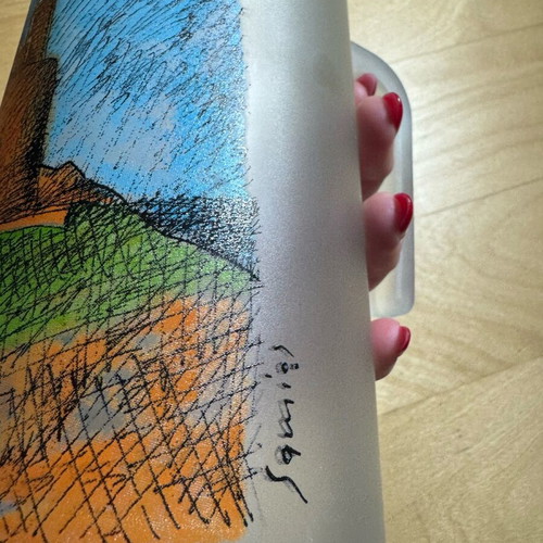 Pitcher with landscape by painter Pavlos Samiou like new