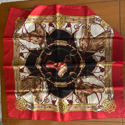 Scarf with horses like new, black and red