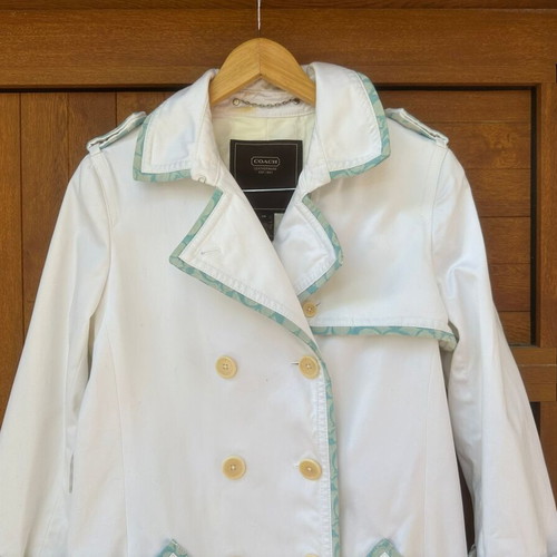 Coach women's trench coat like new, size XL, cotton, white and blue