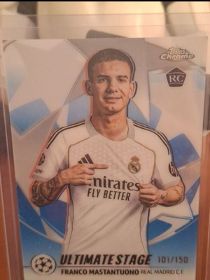 Franco Mastantuono Real Madrid Topps Chrome 2025/26 Ultimate Stage Blue Refractor 101/150 Rookie Card like new