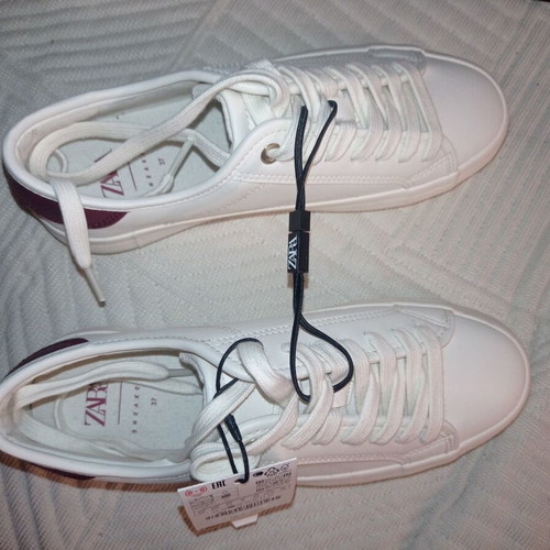 Zara flatform sneakers off-white with burgundy, size 37, like new