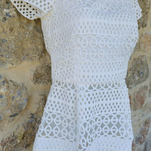 Access Fashion blouse with knitting and pleats, white, like new, size S/M