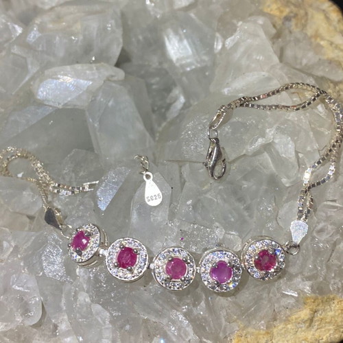 Handmade silver bracelet with natural ruby and moissanite, new