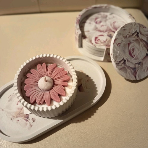 Handmade coaster set with decoupage technique and soy scented candle new