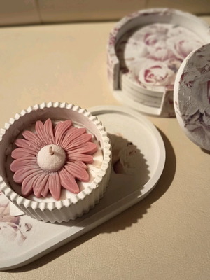 Handmade coaster set with decoupage technique and soy scented candle new