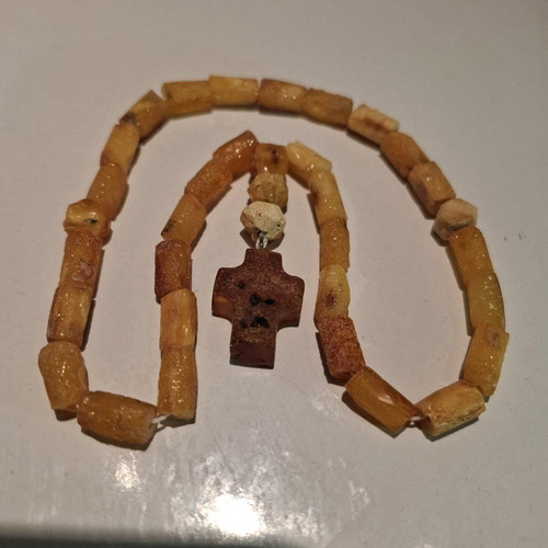 Amber Worry Beads with Cross Handmade New