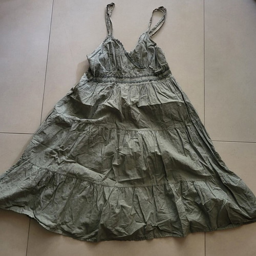 Vintage khaki dress with lace like new, fits S M L