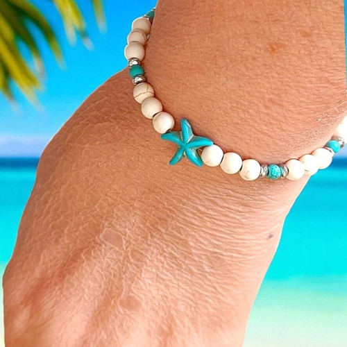 Handmade bracelet with turquoise, hematite, and chalcedony gemstones new