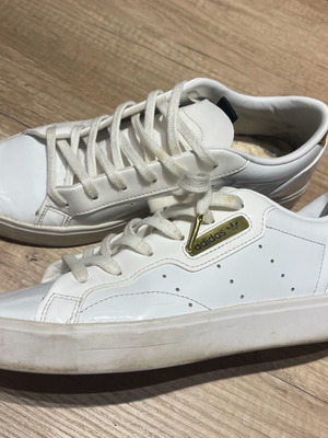 Adidas sports shoes white patent leather used, size 40