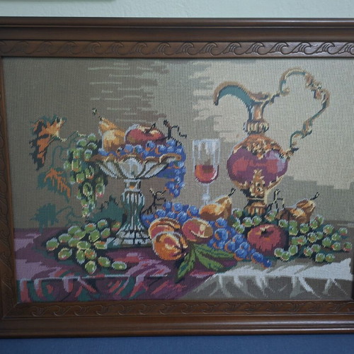 Handmade embroidery framed textile art like new