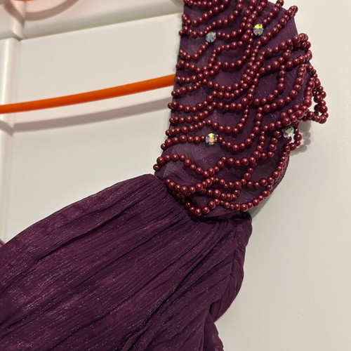 Maxi purple dress with embroidered sleeves like new, size S-M