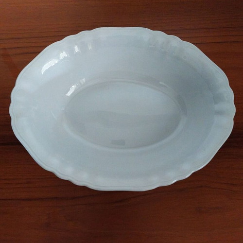 Deep ceramic oval serving platter KERAMIKOS like new, white, vintage 50s