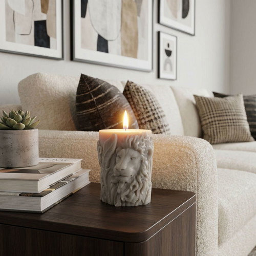 Soy Wax Candle with Baby Powder and White Musk Scent Lion Design new