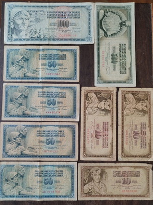 Yugoslavia banknotes used, pack of 9 pieces
