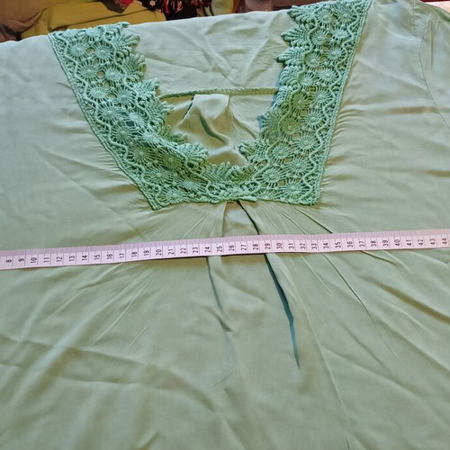 Green tunic blouse with lace details, like new, one size