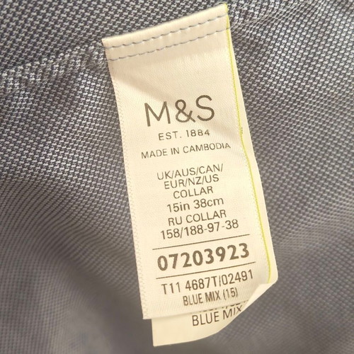 M&S Luxury Tailored men's shirt 100% cotton blue like new