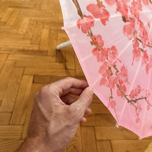 Chinese Pink Umbrella New With Almond Blossom And Bird Pattern