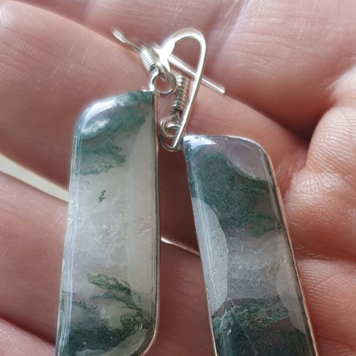 Moss Agate Earrings new, silver plated 925