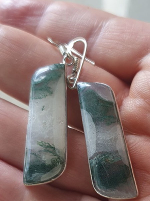 Moss Agate Earrings new, silver plated 925