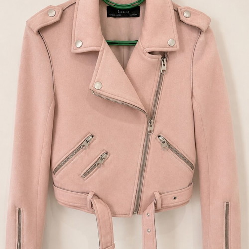Zara Basic Limited Edition pink suede biker jacket, size XS