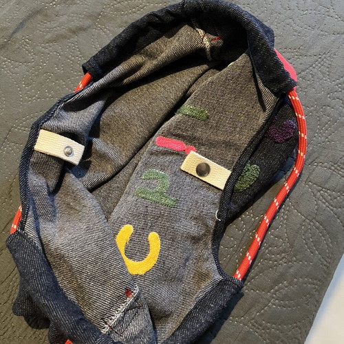 Casual denim tote bag with colorful embroidered letters, new