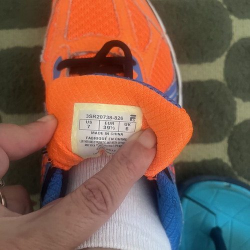 Fila athletic shoes size 38.5, blue and orange